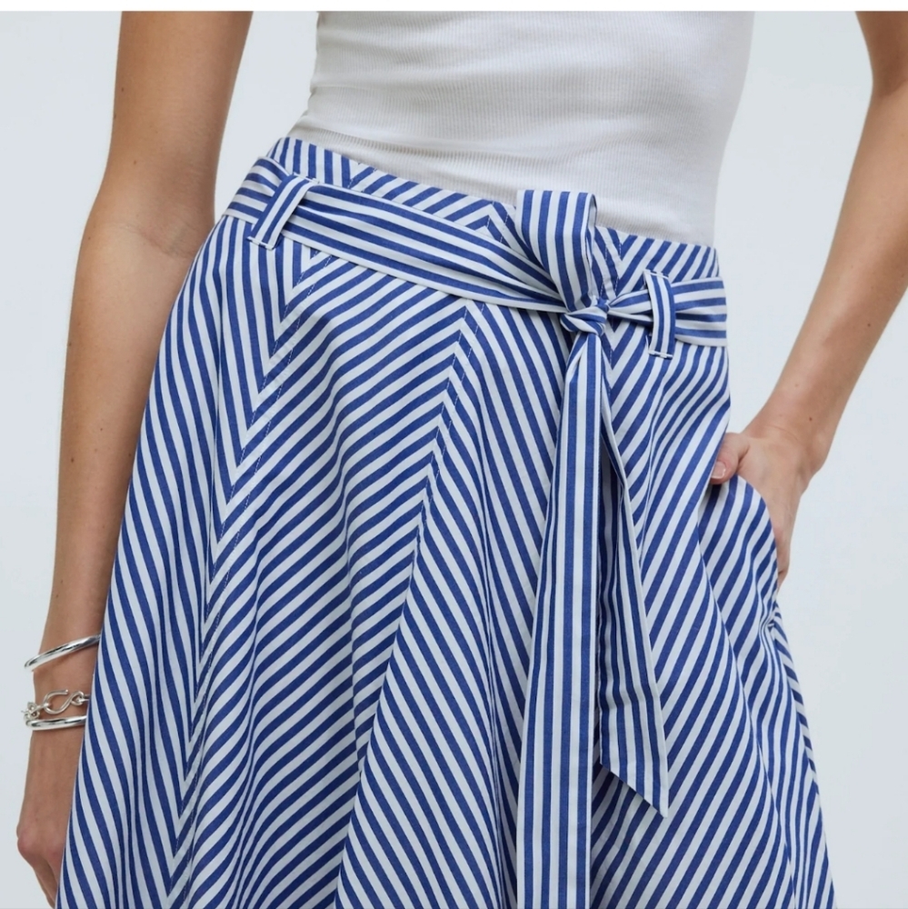 Madewell Poplin Flared Midi Skirt in Stripe, SZ 4, NWOT NO935 - Picture 4 of 10
